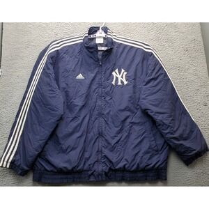 Vtg New York Yankees adidas Jacket Baseball Mens 2XL Navy Quilted Lined Full Zip